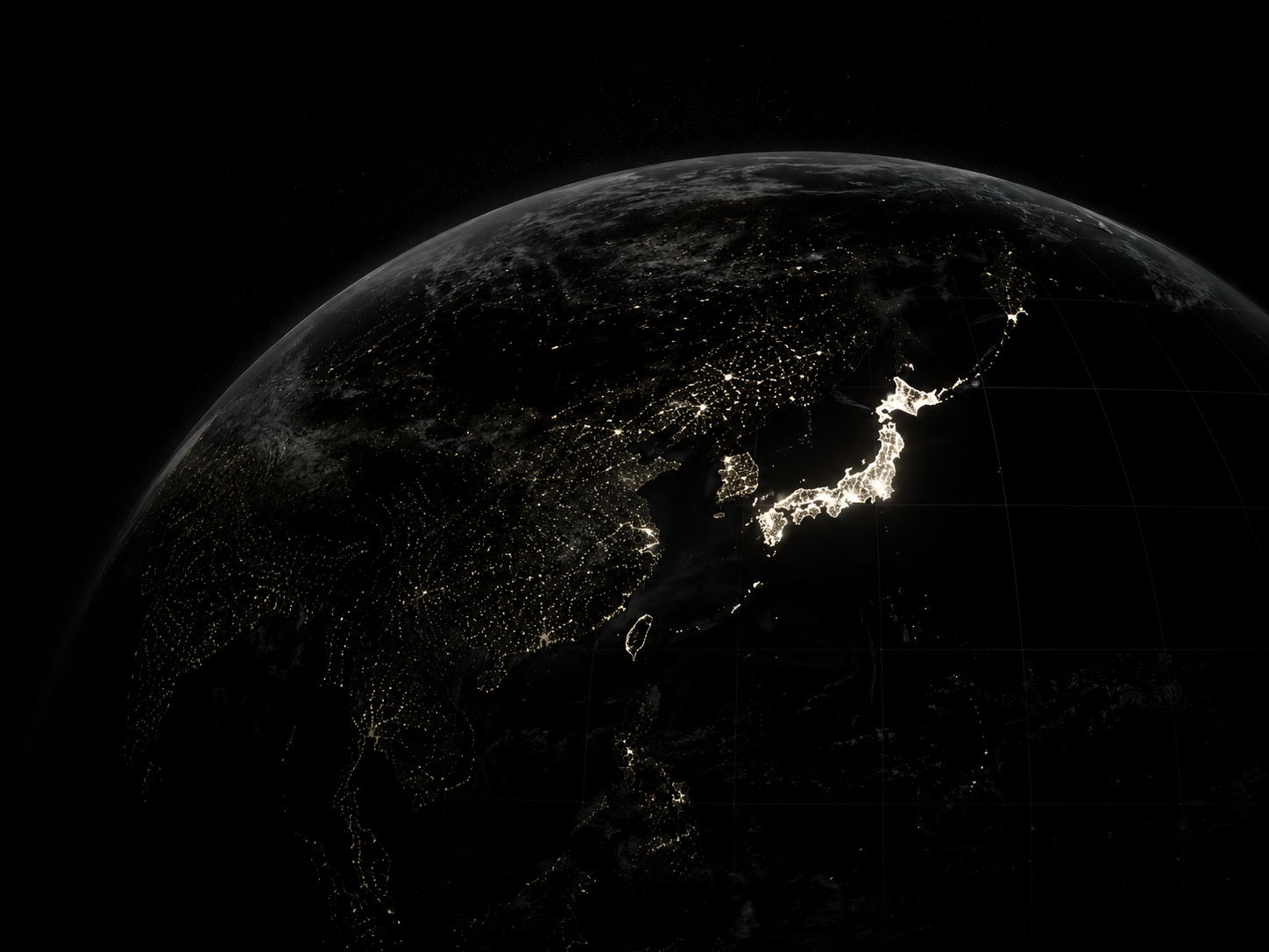 夜の地球に浮かび上がる日本列島
